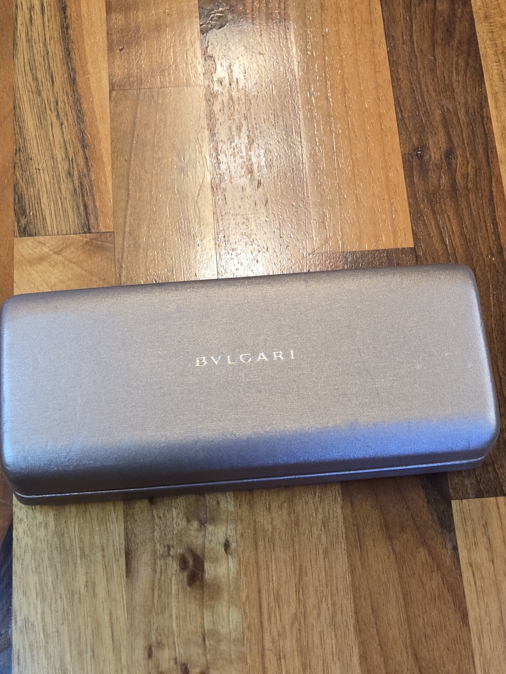 Authentic BVLGARI Sunglasses Case Hard Shell Shiny Gray Gold Velvet Lining